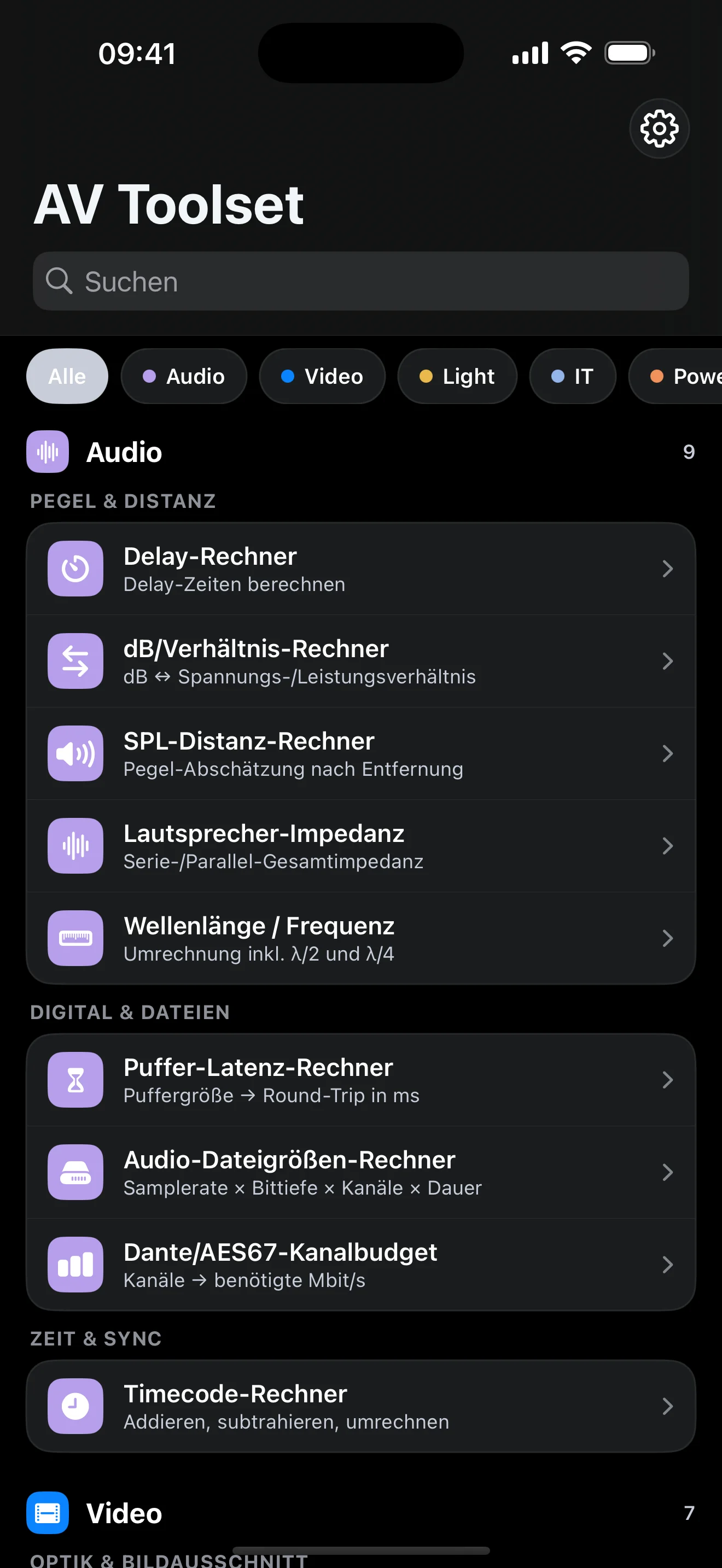 AV Toolset start screen in the iOS simulator