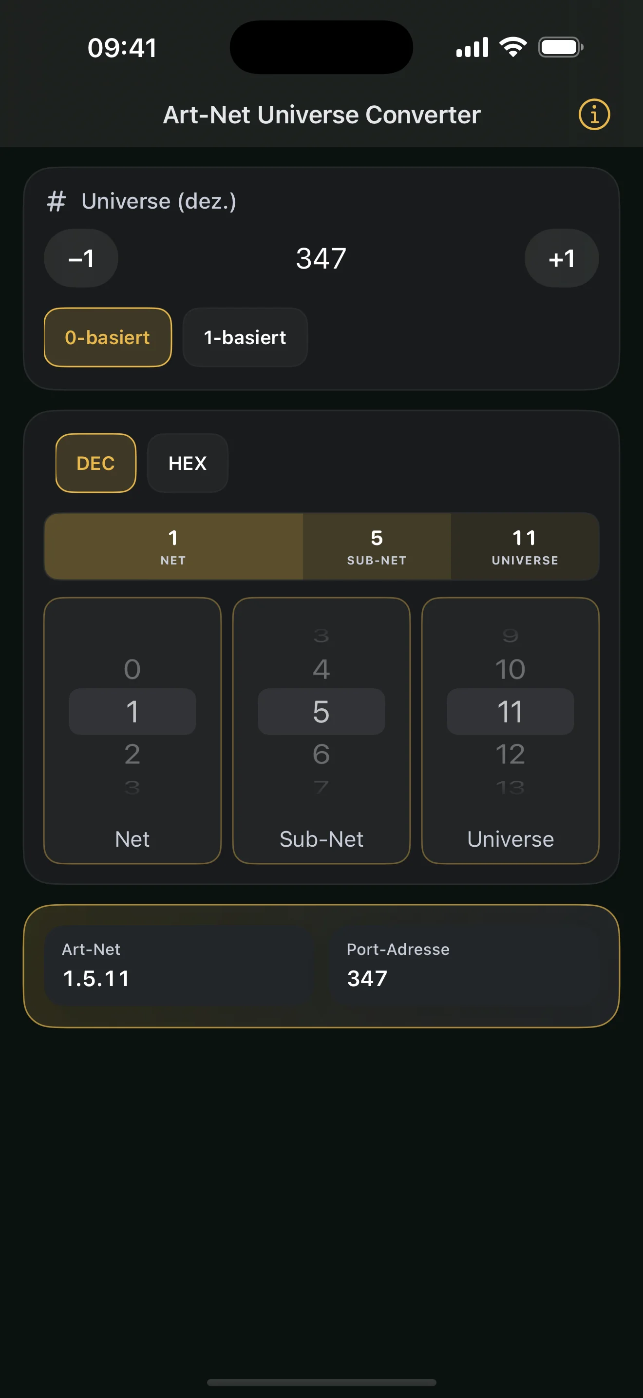 Art-Net Universe Converter: Port-Address 347