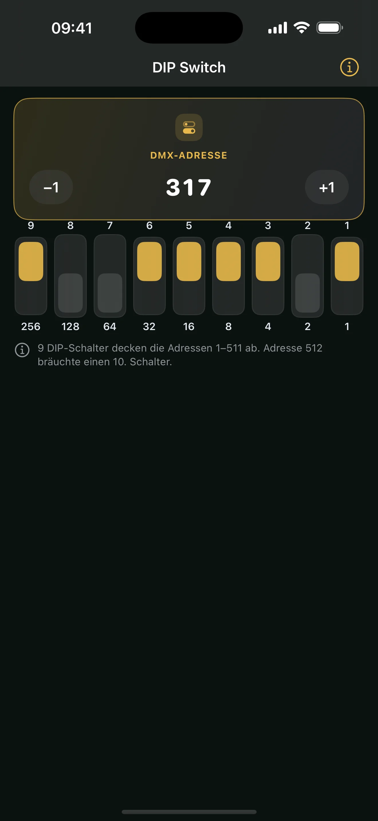 DIP Switch: DMX address 317
