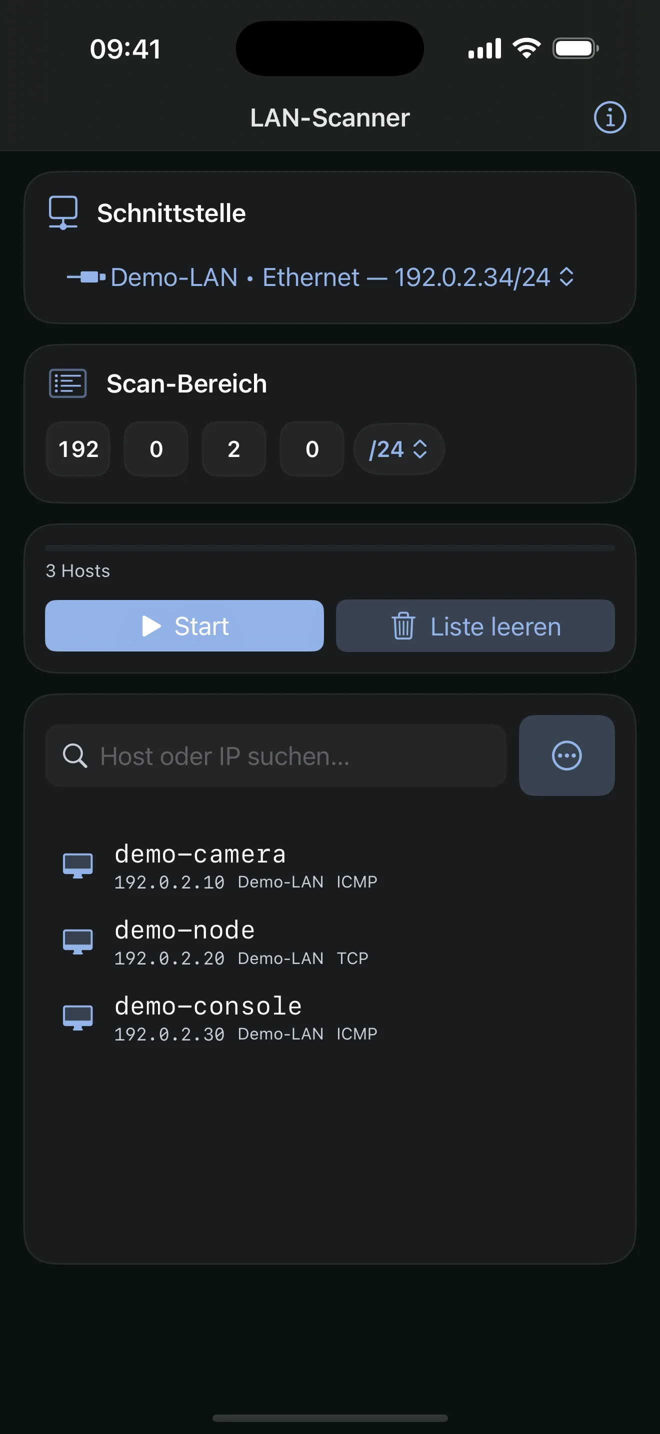 LAN Scanner: Lab network · 3 devices found